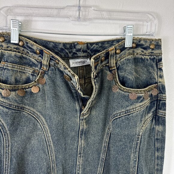 Jeanology Women's 8 Midi Embellished Denim Gored Full Skirt Blue EUC - Picture 7 of 11